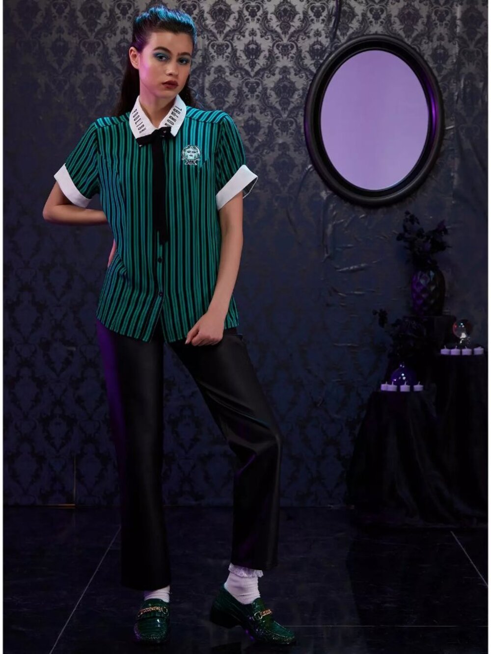 Disney Her Universe Haunted Mansion Leota Stripe Button Up Shirt Size Large NWOT - Picture 5 of 6